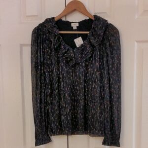 NWT LOFT women's Black Floral Ruffle Blouse S